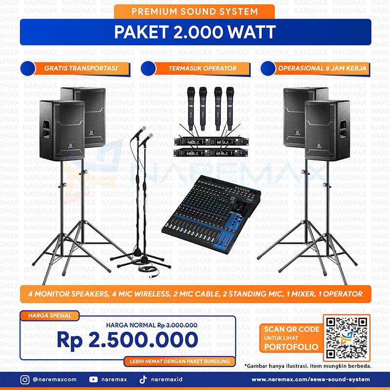 Vendor Sewa Sound System Murah Jakarta Paket 2000 Watt - Daftar Harga Pricelist Rental Jasa Sewa Sound System Bogor Depok Tangerang Bekasi Bandung Surabaya Bali Terbaik