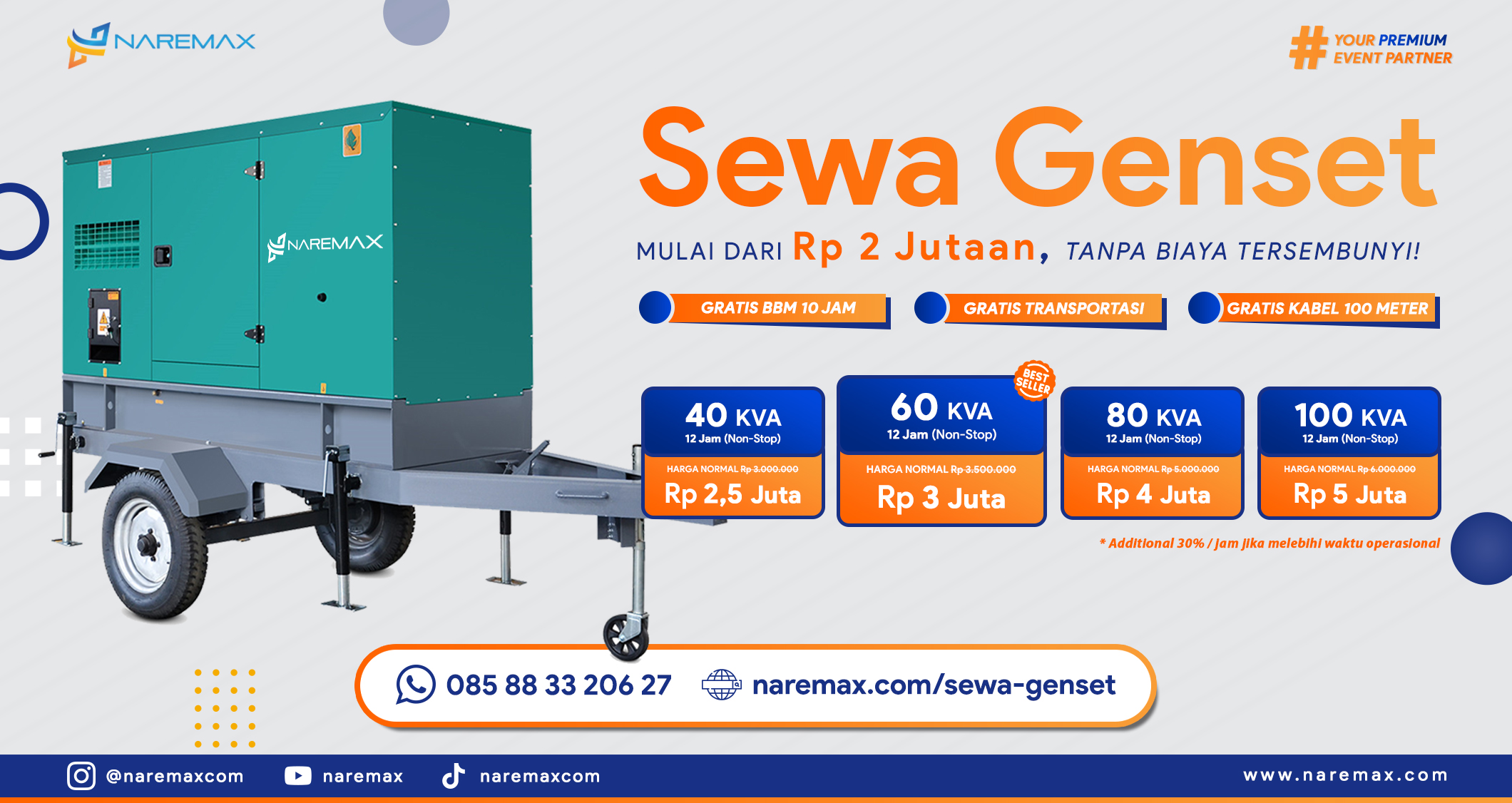 Banner Sewa Genset Murah - Sewa Genset Jakarta - Sewa Genset Bekasi Tangerang Depok Bogor Bandung - Vendor Sewa Genset Mobile - Genset Power Bank